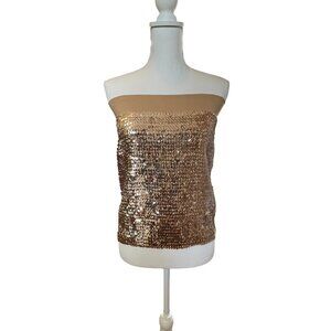 Lily White Gold Sequined Elastic Top or Skirt VGC Sz LG